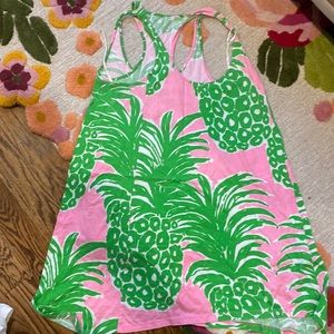 Lilly Pulitzer Size Large Sleeveless Dress - pink with green pineapple print